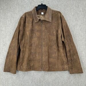 Chicos Brown Suede Snake Print Leather Jacket Metallic Zip Front XL